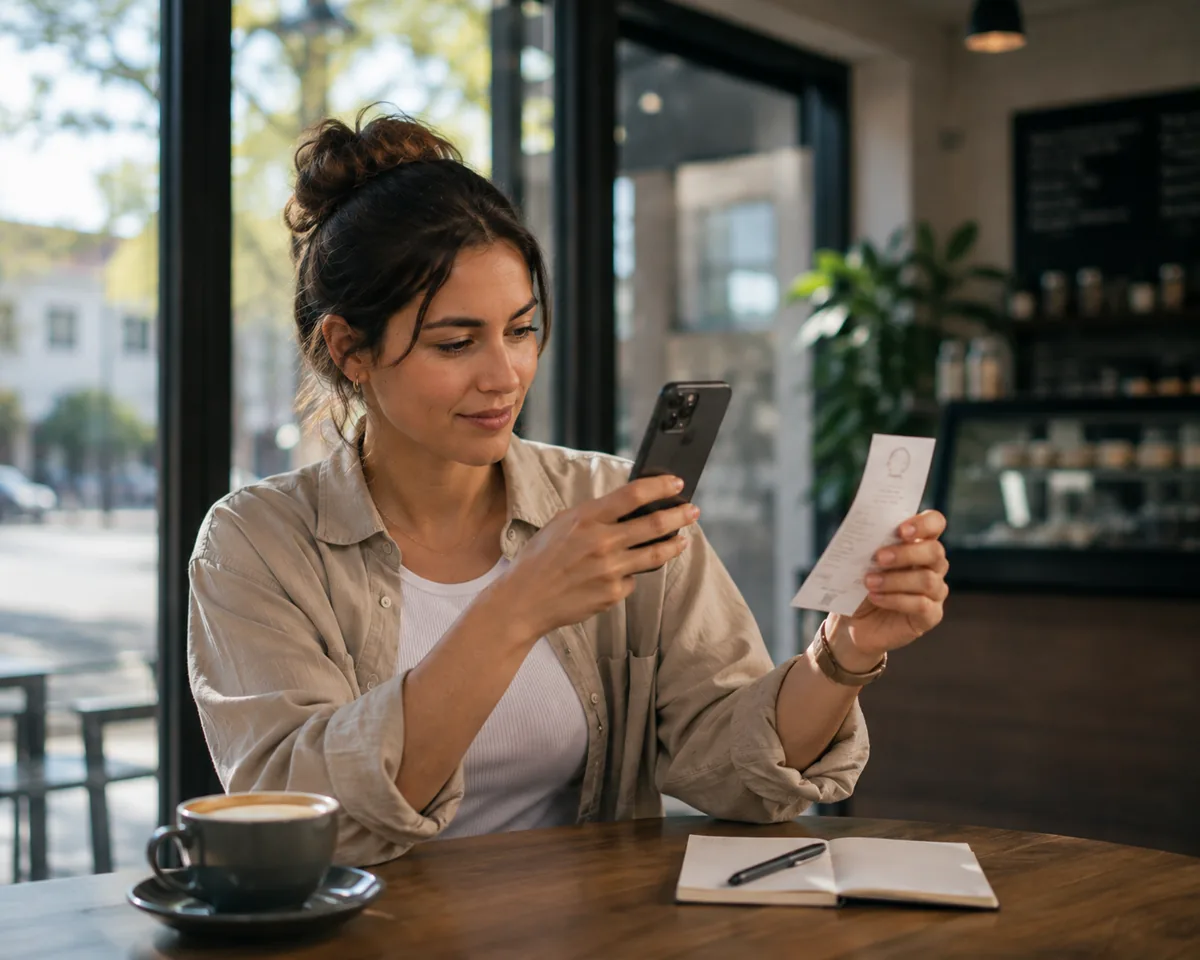 Colaboradora fotografiando un ticket con su celular para cargar la rendición