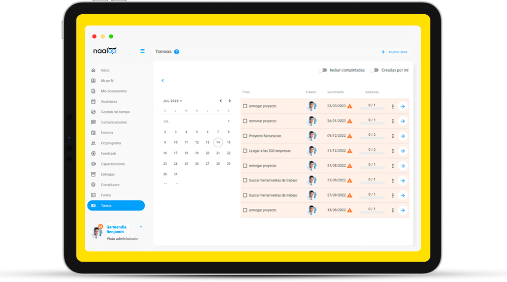 Gestionar Tareas en Naaloo - Software de Recursos Humanos para pymes